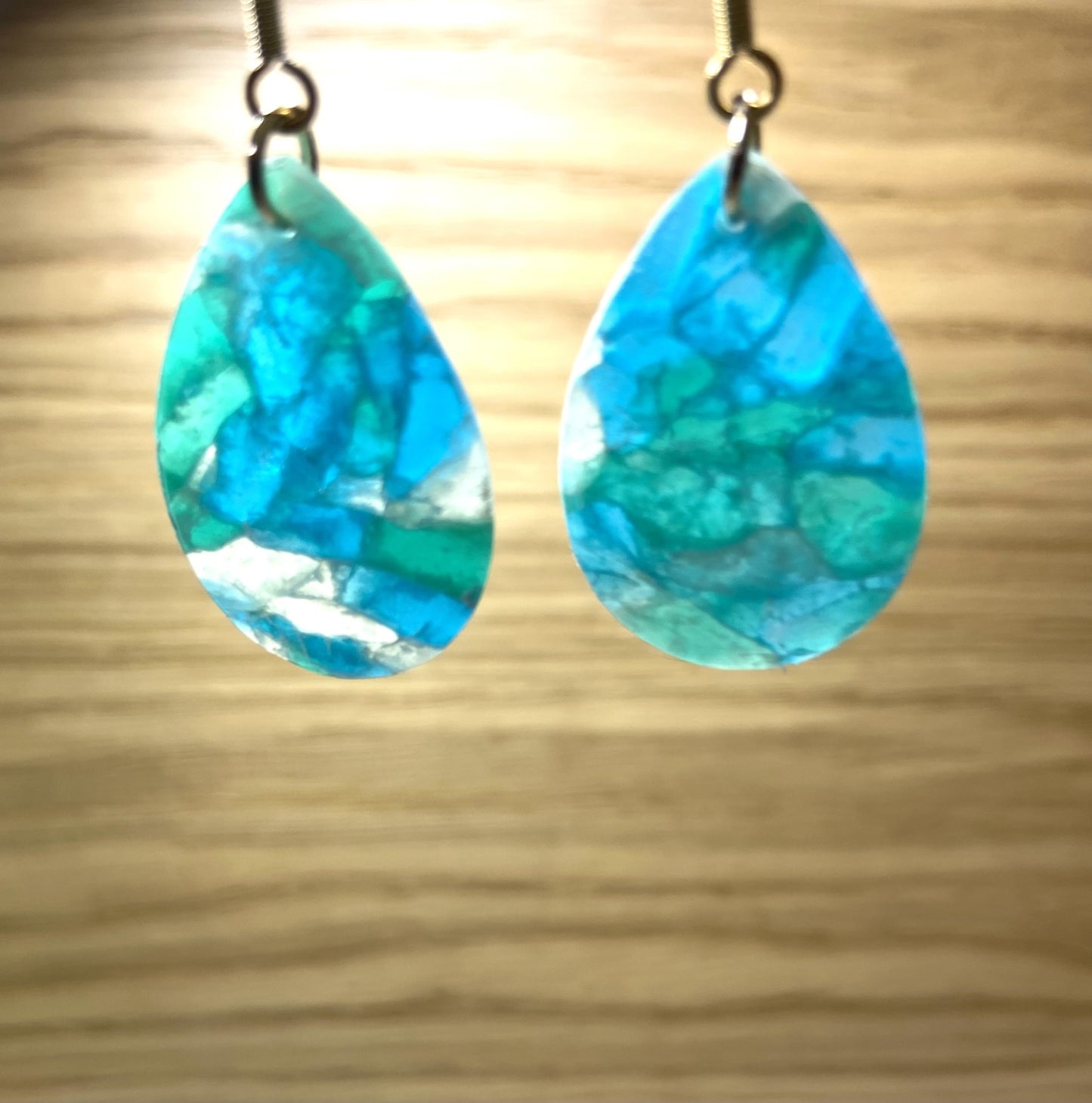 Polymer clay aqua translucent large tear drop earring
