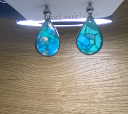 Polymer clay aqua translucent small tear drop silver