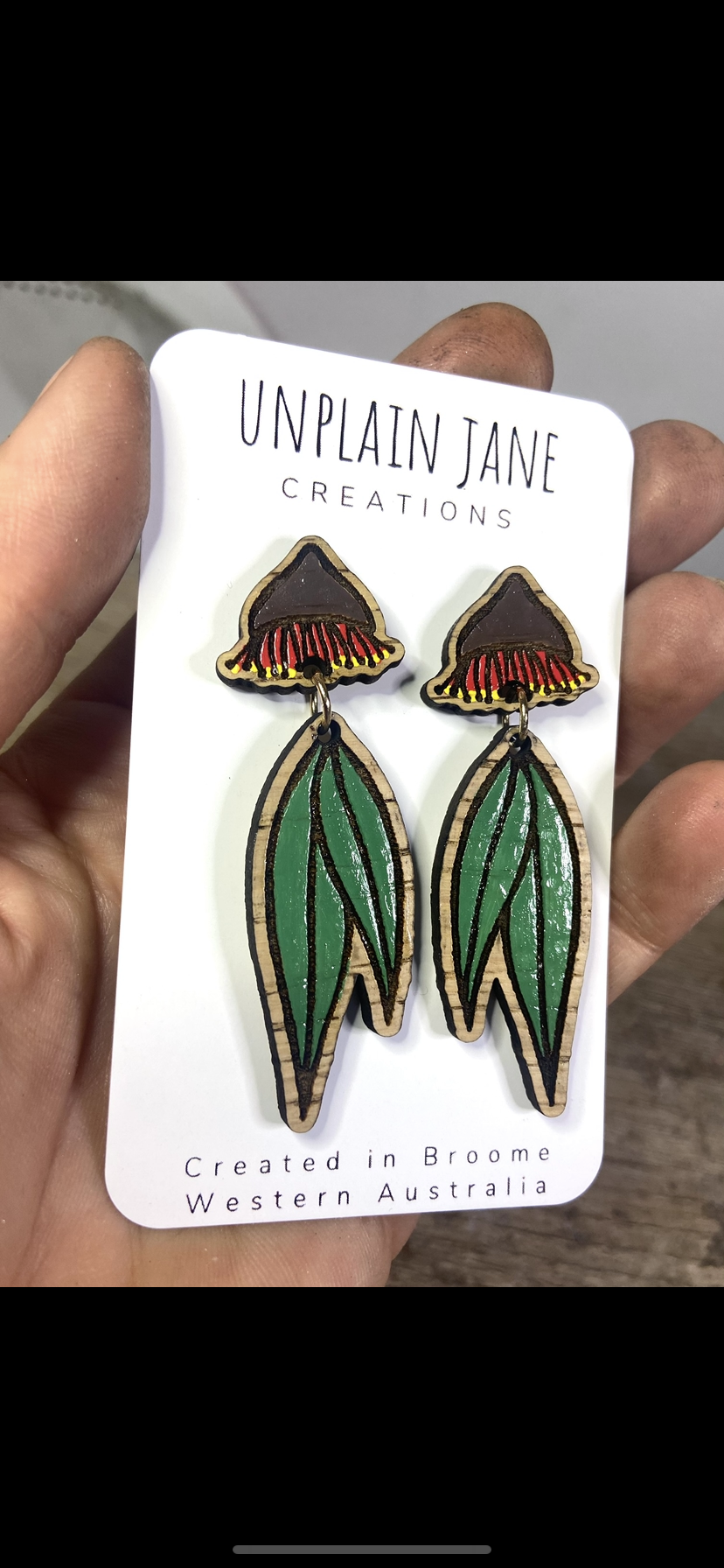 Hand drawn, hand painted gumnut earrings