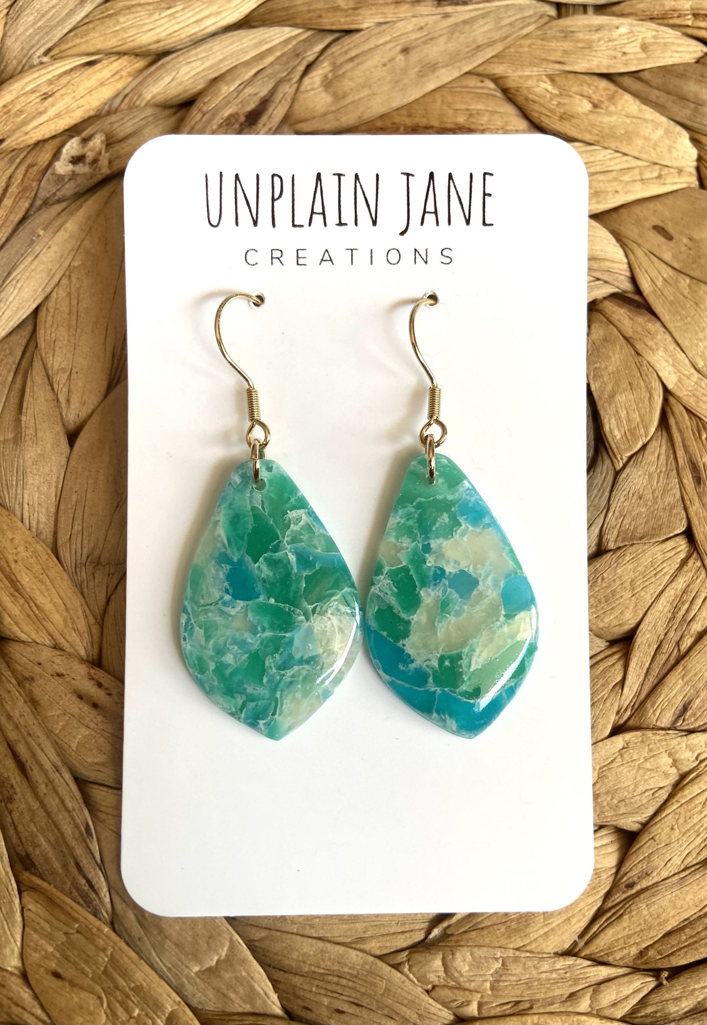 Polymer clay aqua translucent large earring