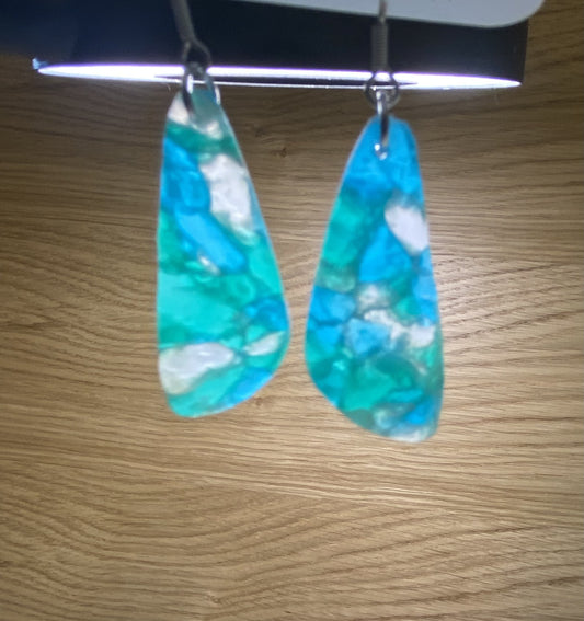Polymer clay aqua translucent long drop earring