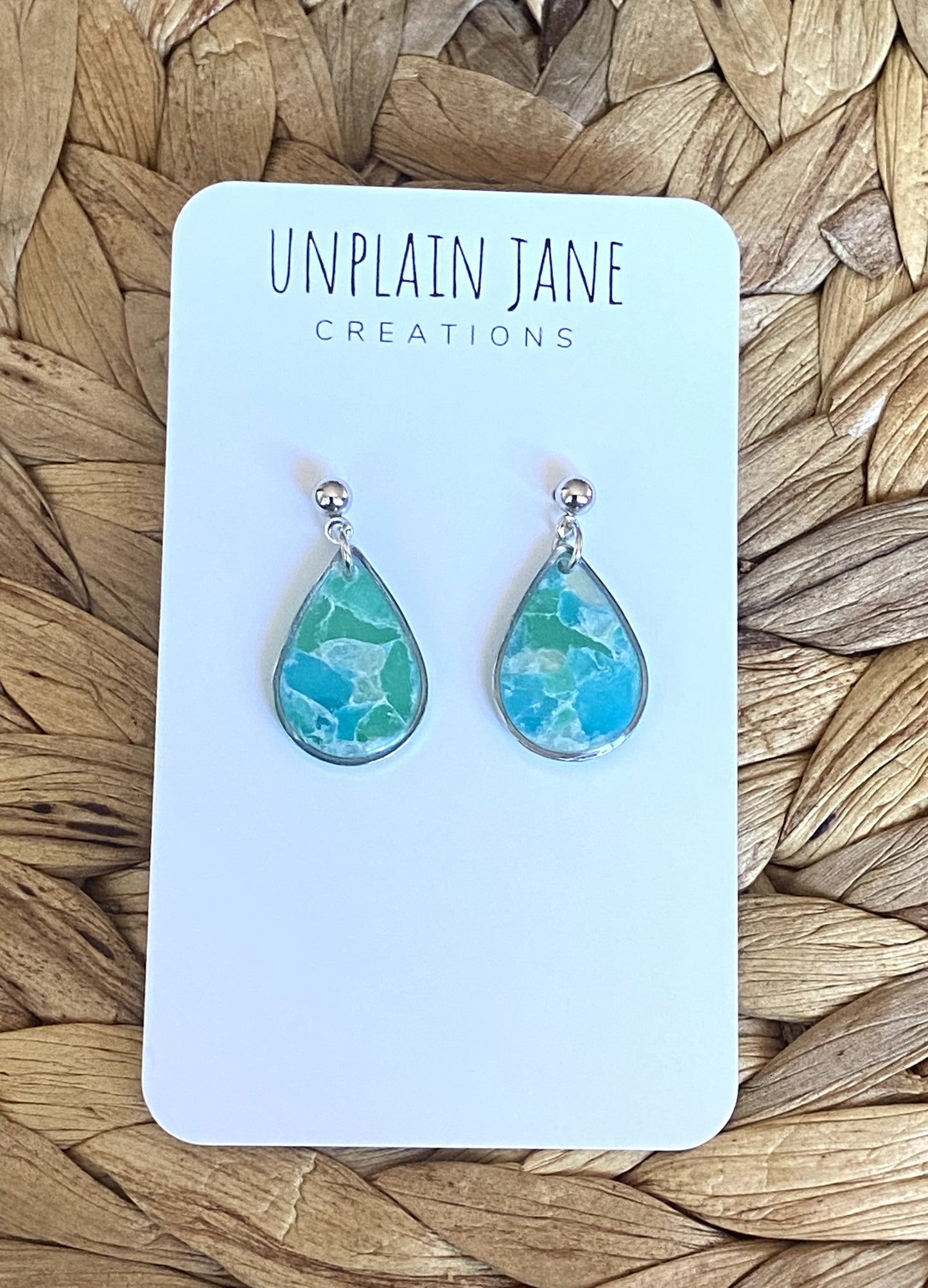 Polymer clay aqua translucent small tear drop silver