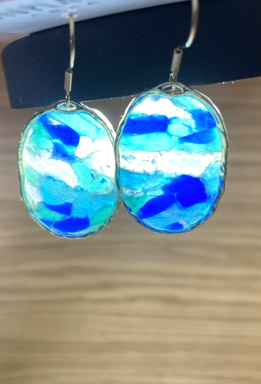 Polymer clay blue translucent large with gold plated irregular edging