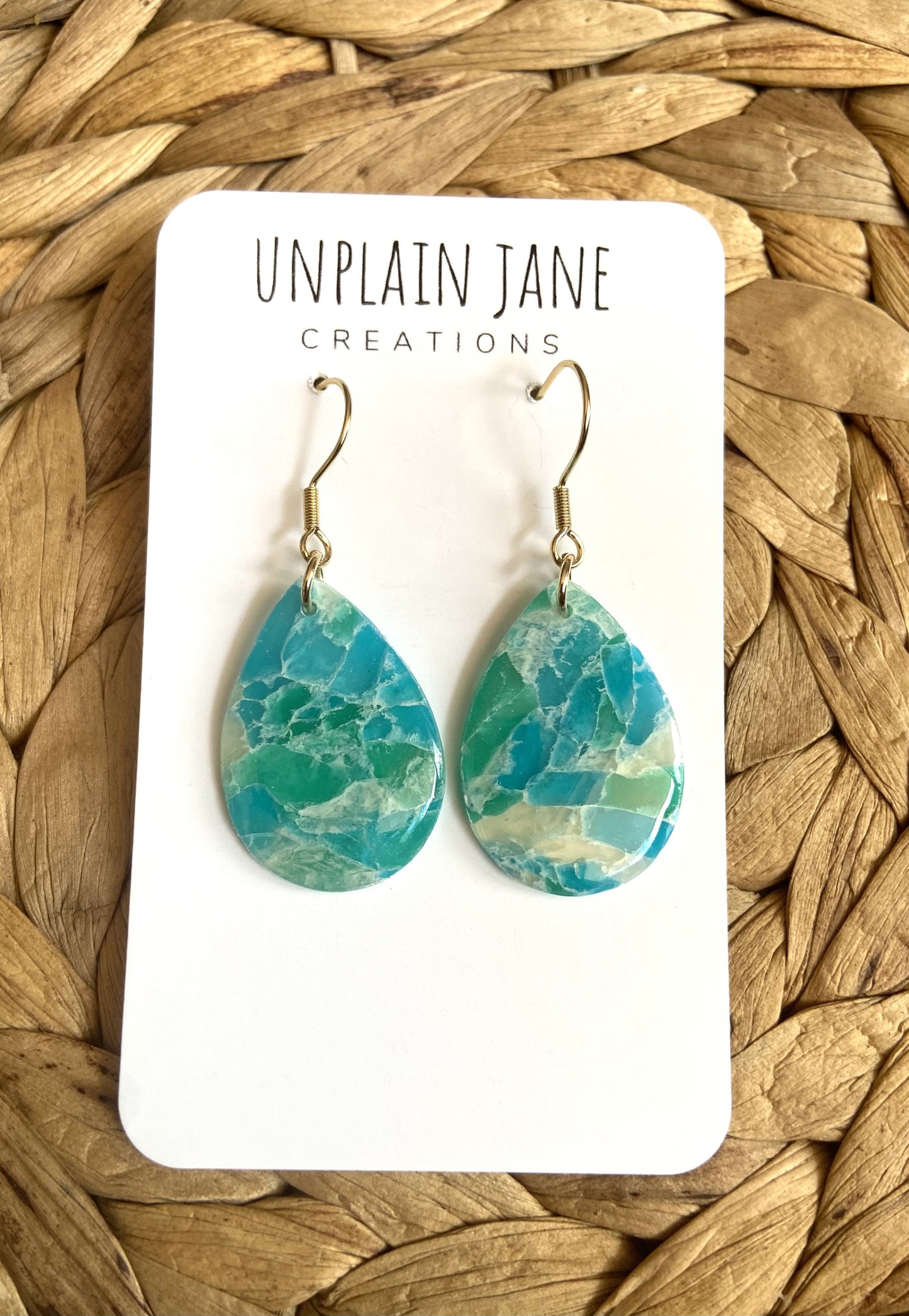Polymer clay aqua translucent large tear drop earring