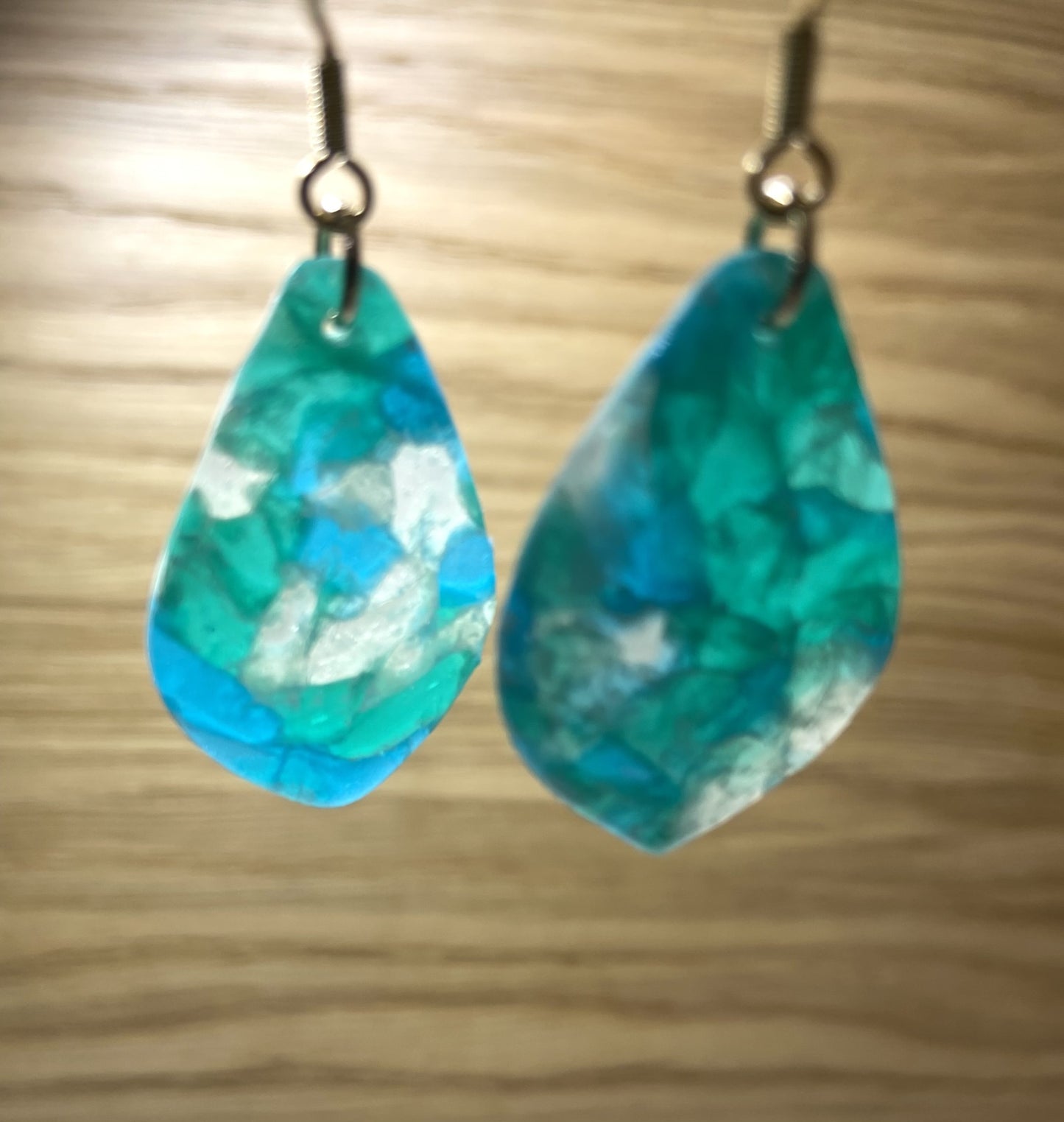 Polymer clay aqua translucent large earring