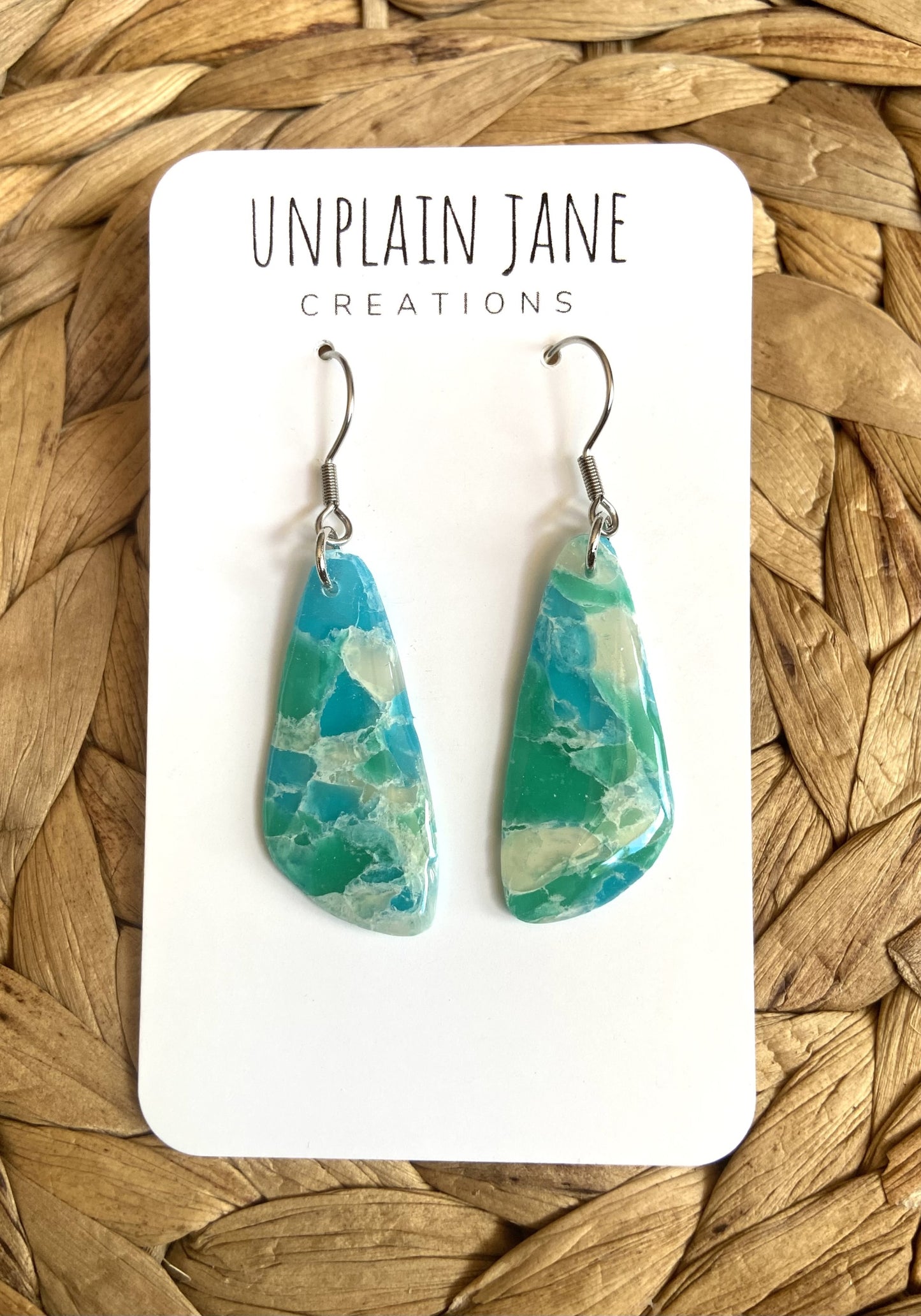 Polymer clay aqua translucent long drop earring