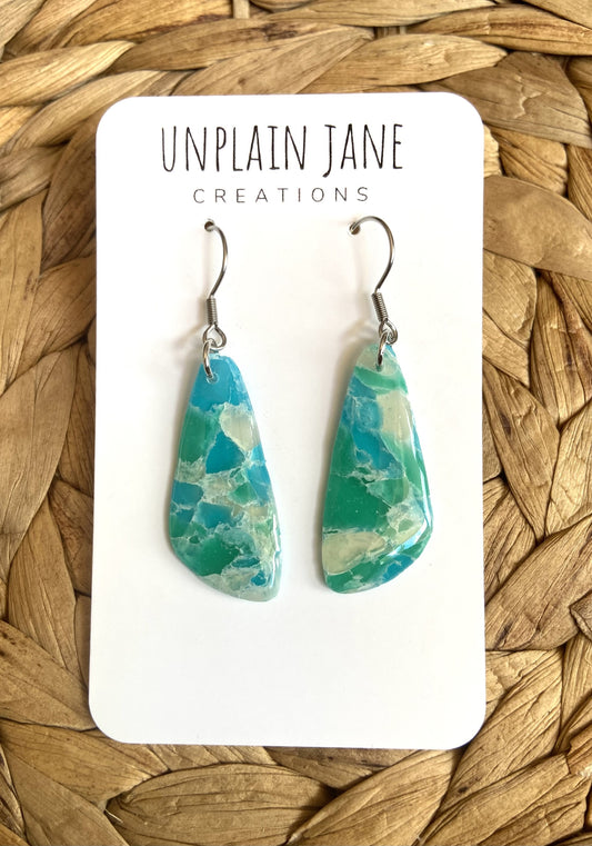 Polymer clay aqua translucent long drop earring