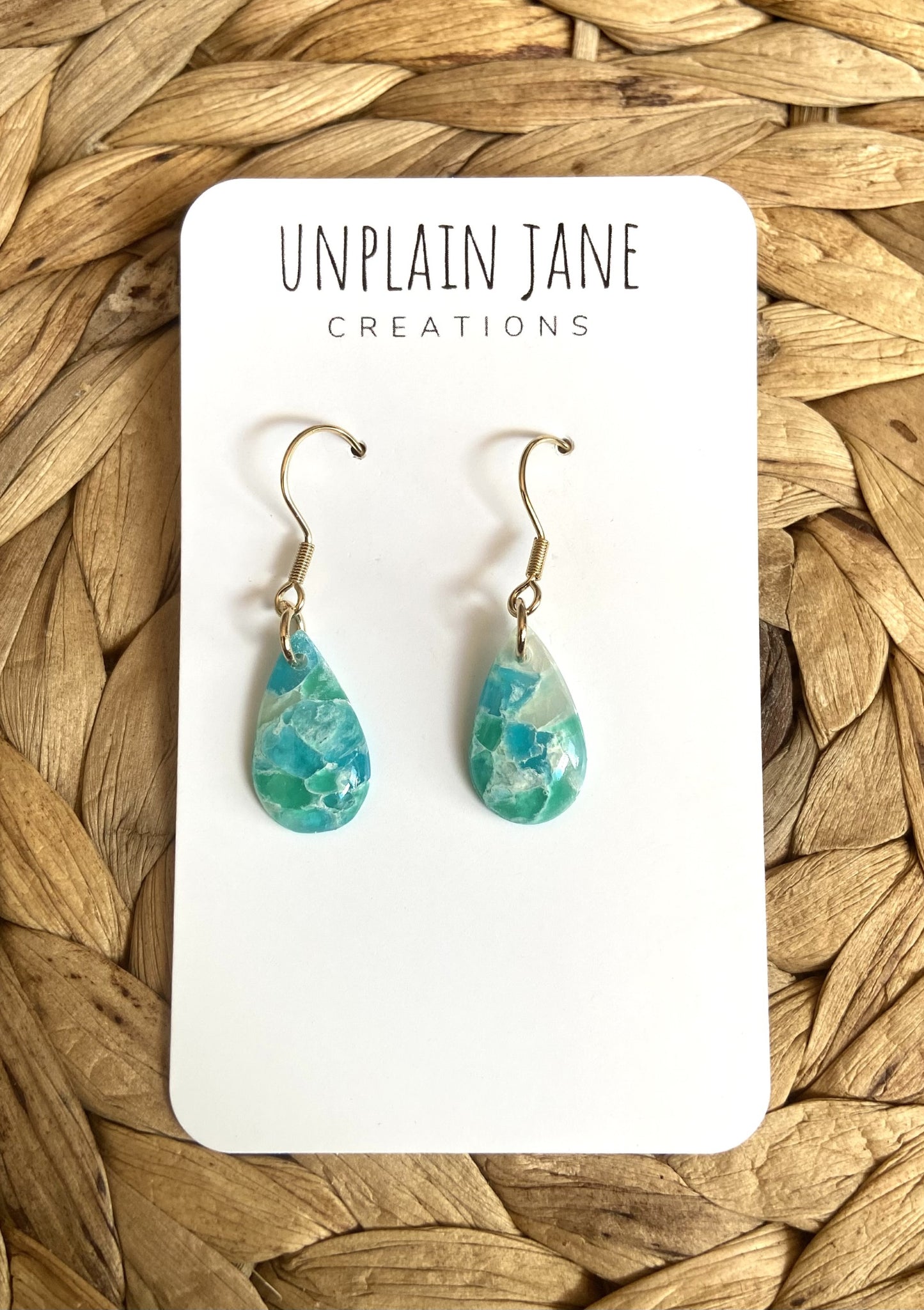 Polymer clay aqua translucent tiny drop earring