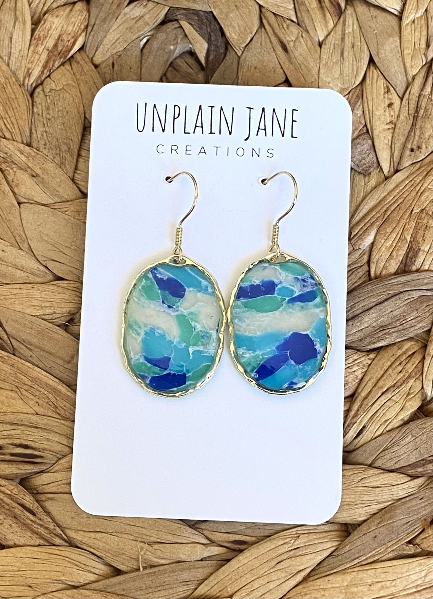 Polymer clay blue translucent large with gold plated irregular edging