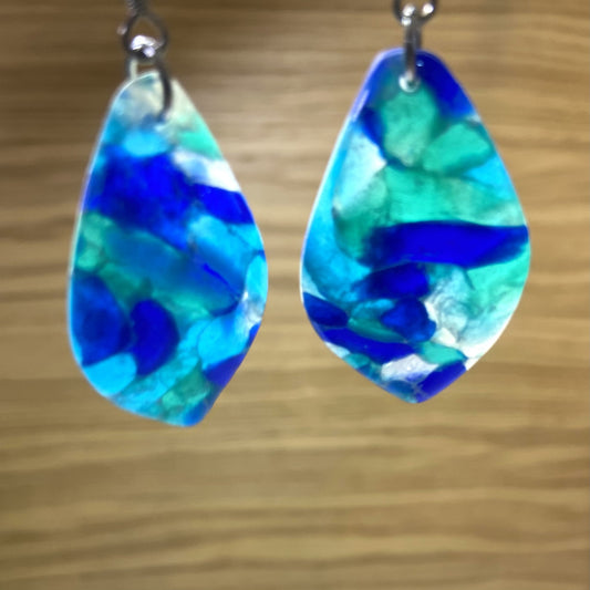 Polymer clay blue translucent large drop earring