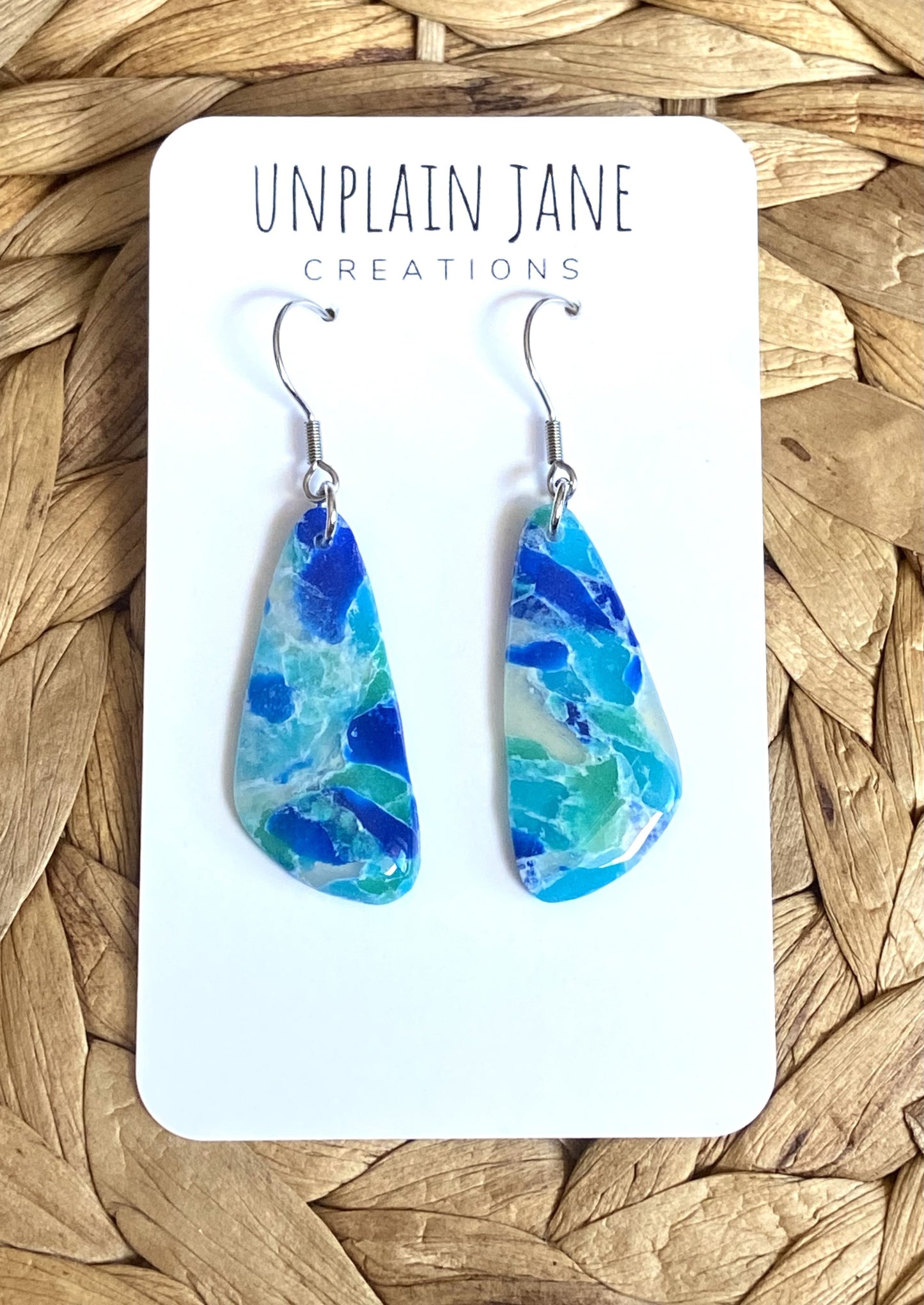 Polymer clay blue translucent long drop earring