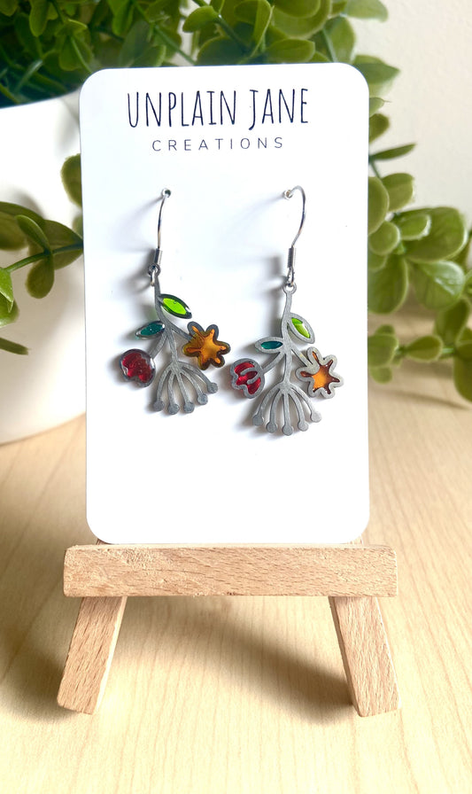 Stainless steel resin flower earrings